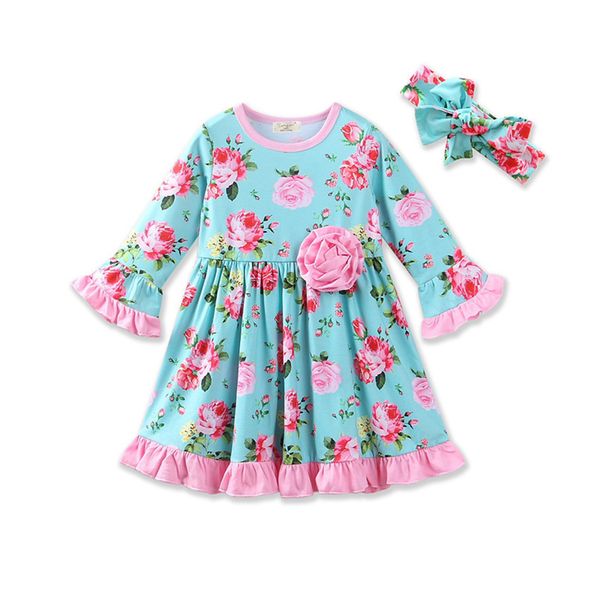 

elegant causal girl dress rose flowers belt princess dress for 1-36month girls kids children child vestido summer clothes, Red;yellow
