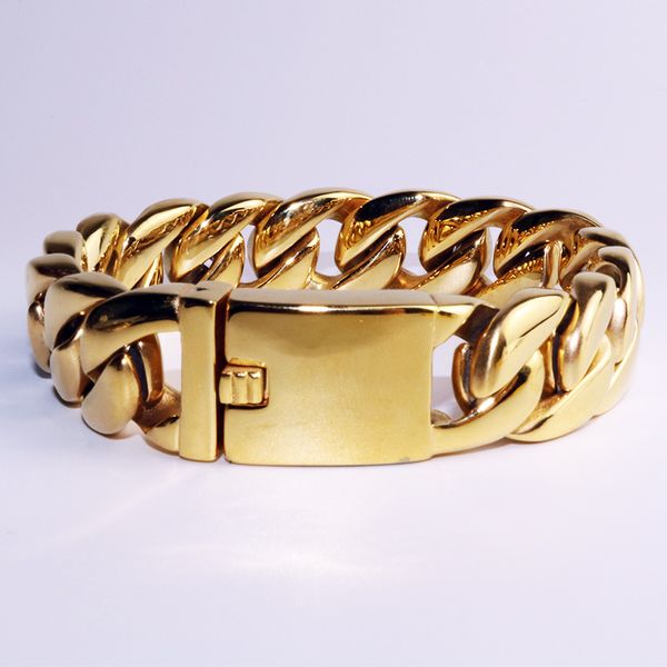 

2018 fashion trendy cuban chain link bracelet gold color stainless steel men bracelet bangle jewelry christmas gift vb687, Black