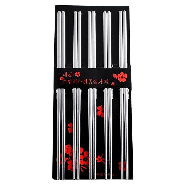 

simply design 5 pairs stainless steel square chopsticks chinese stylish healthy light weight metal silver kitchen accessories