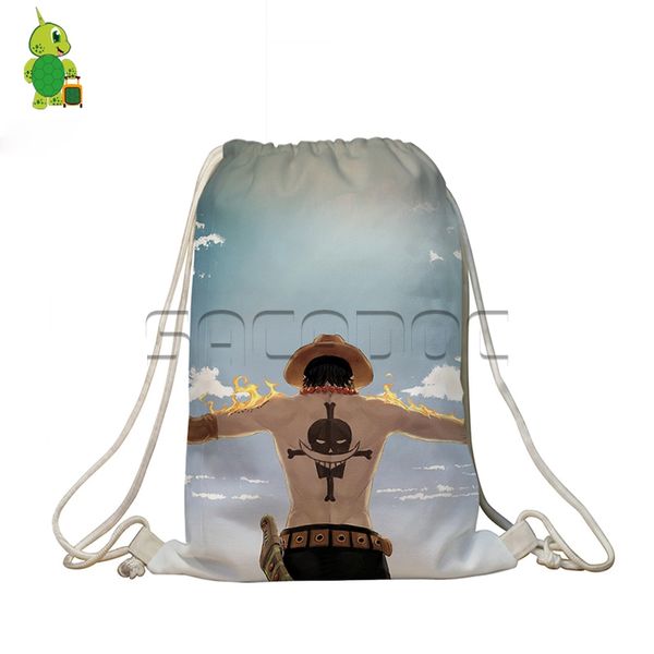 

anime one piece luffy ace printed drawstring bag portable travel bags for teenagers girls boys school bags daily backpack