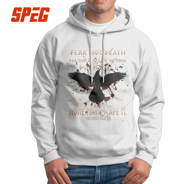 

norse viking fear not death raven warrior hoodies man funny hooded cotton new sweatshirt, Black