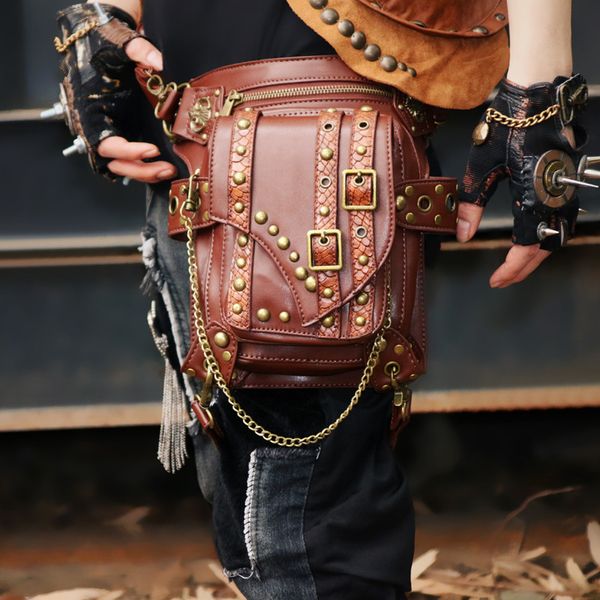 

steampunk holster protected purse shoulder purse leather men's bag motor leg pack waist packs chain package messenger bag