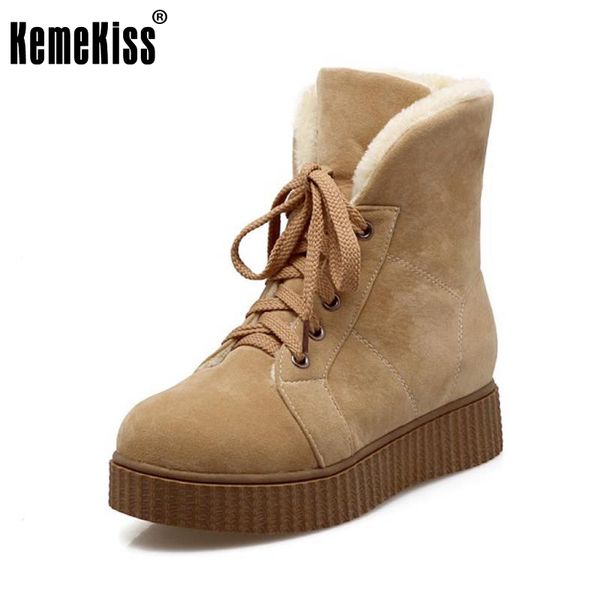 

kemekiss size 34-42 women half short thick bottom boots snow boots plush fur shoes women cold winter botas warm footwear, Black
