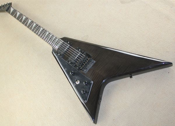 

2018 Новый оптовый прозрачный черный корпус левый летающий V электрогитара whit Floyd Ros