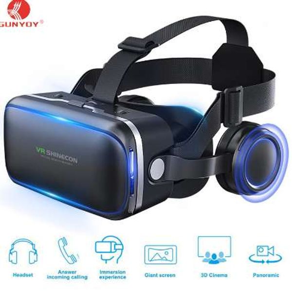 Mais novos !! 3D VR Headset Vittual Reality óculos Shinecon Filme VR Game óculos com fones de ouvido estéreo embutidos 4.7-6 polegadas