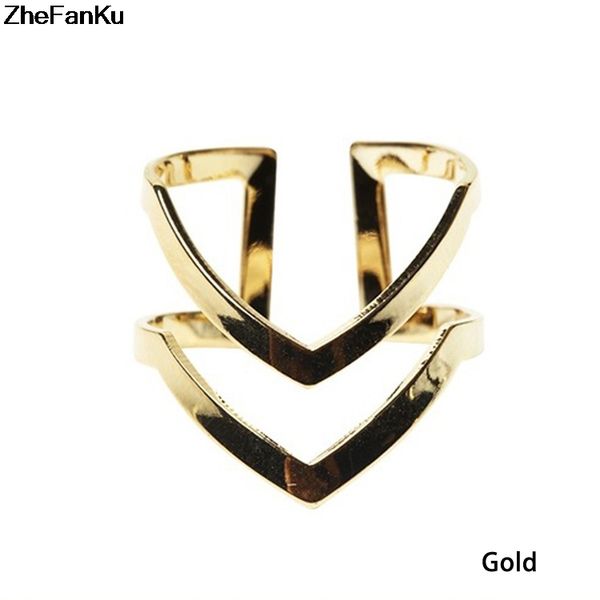 

2017 new fashion gold silver plated double v-shaped half opened adjustable vintage woman rings charming jewelery drop shipping, Golden;silver