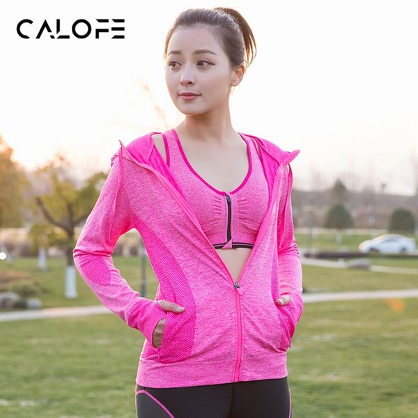 

calofe 2018 spring women sport jacket quick dry long sleeved running gym sweatshirt cloth fitness zipper jacket outerwear, Black;red