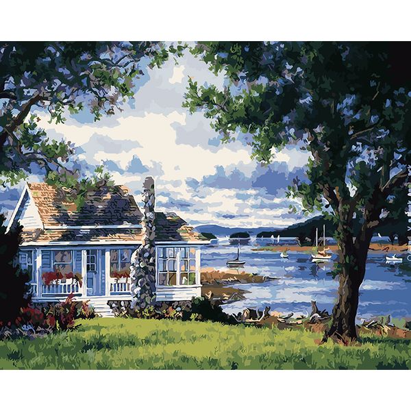 

leisure resort landscape unframed diy oil painting by numbers diy picture drawing coloring on canvas painting by hand wall paint