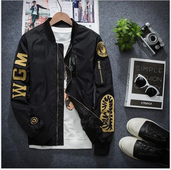 

ma1 pilot jacket thin section of the wholesale wave licensing embroidery windbreaker male air force stand collar coat, Black;brown