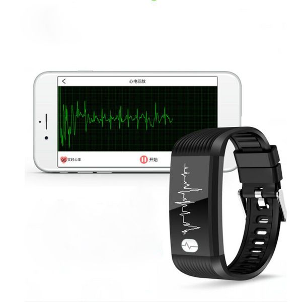 

ecg monitor smart bracelet heart rate blood pressure breathing training smart wristband waterproof sport watch for men and women, Slivery;brown