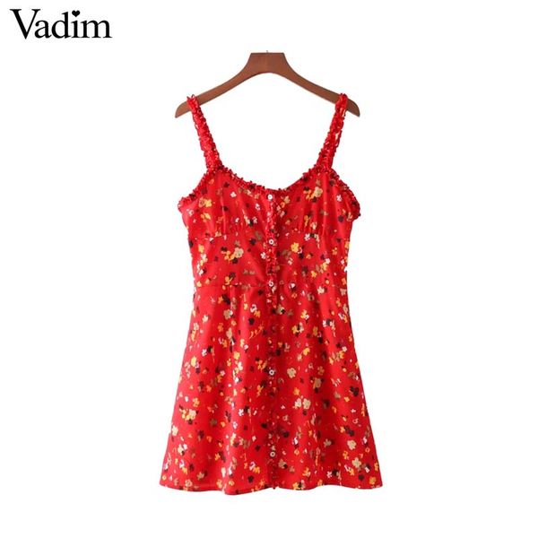 

vadim women sweet ruffled floral dress v neck sleeveless spaghetti straps female spring cute chic mini dresses vestidos qz3505, White;black