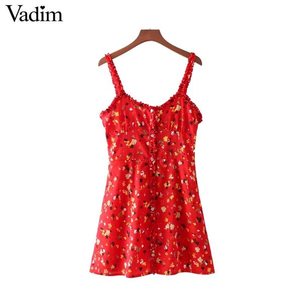 

vadim women sweet ruffled floral dress v neck sleeveless spaghetti straps female spring cute chic mini dresses vestidos qz3505, White;black