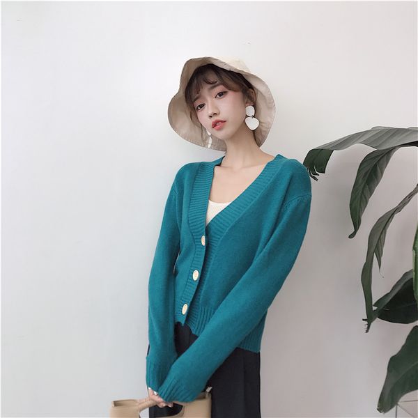 

gruiiceen spring autumn single breasted sweater v-neck cardigan fashion solid color female jacket women gy2018193, White;black