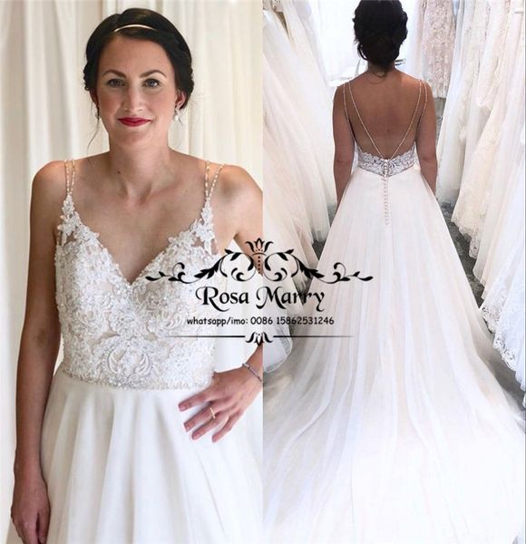 

backless country beach wedding dresses 2019 a line plus size vintage lace sequined beaded boho greek bridal gowns vestido de novia, White