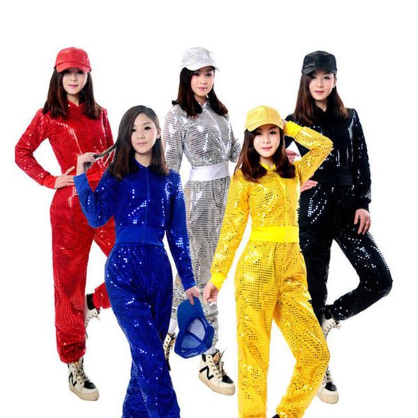 

Adult Jazz Hiphop Modern Dance Wear Paillette Stage Performance Clothing Woman Sequins Cheerleading Dance Costuems New