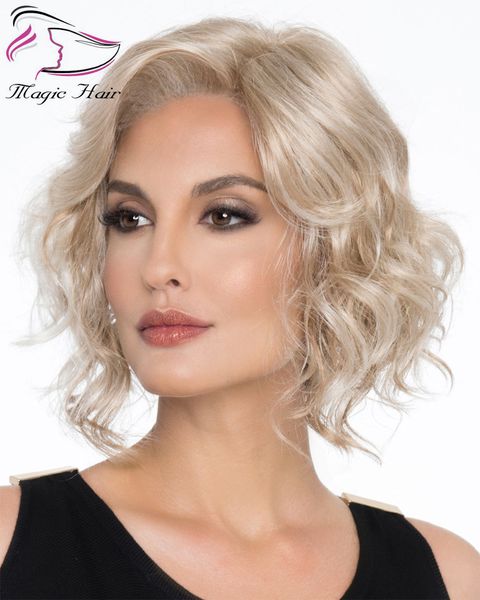 

evermagic wavy bob hair cut light blonde full lace wig 130% density remy human hair brazilian bob wig for women, Black;brown