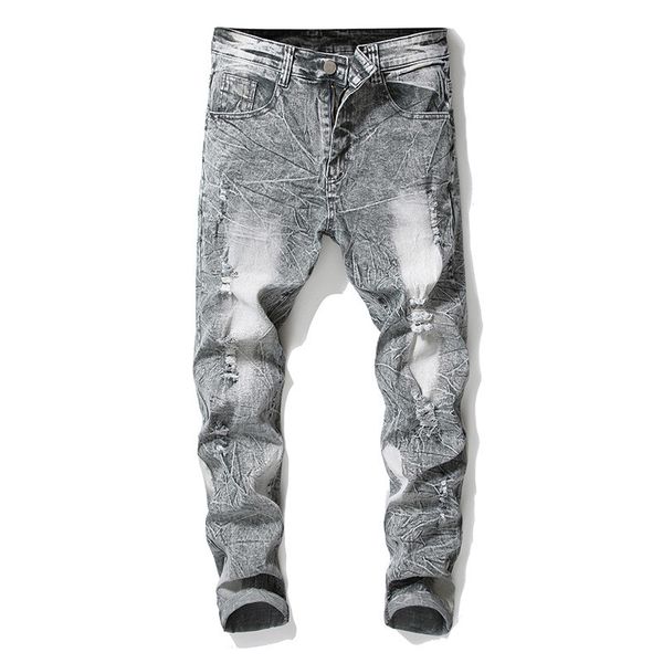 

moruancle fashion men's washed ripped jeans pants stretch tie dye distressed denim trousers vintage jeans plus size 28-42, Blue