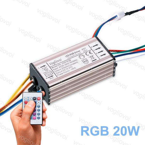 

led driver rgb 20w full power 300ma waterproof for flood lamp ac110v ac220v aluminum led transformer adapter with 24keys epacket