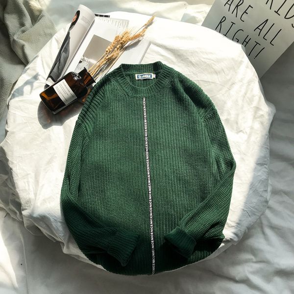 

2018 men's spring sweater autumn korean movement slim round neck warm primer shirt trendy personality line clothing, White;black