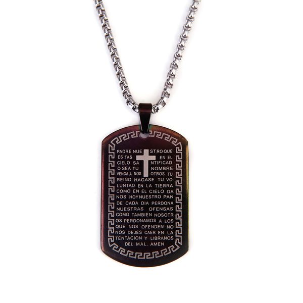

dog tag jewelry stainless steel lord's pray latin cross pendant necklace, Silver