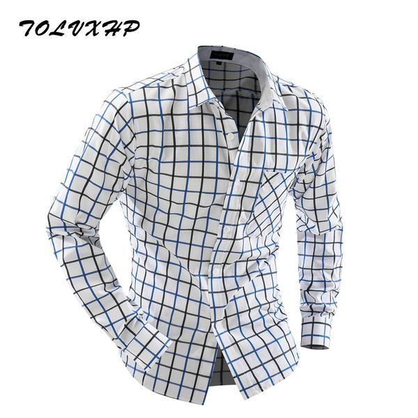 

tolvxhp brand 2018 men shirt hit the color lattice dress shirt long slim fit camisa masculina casual male hawaiian shirts 86asg, White;black
