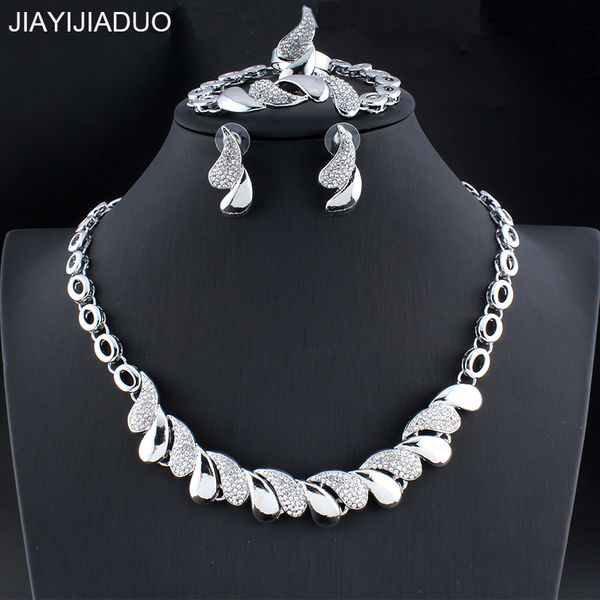 

jiayijiaduo silver color wedding crystal jewelry set for glamour women necklace earrings bracelet ring sets dress accessories, Slivery;golden