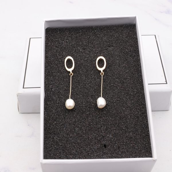 

2018 temperament freshwater pearls geometric metal oval long pole drop earrings for women brincos jewelry party gifts, Silver