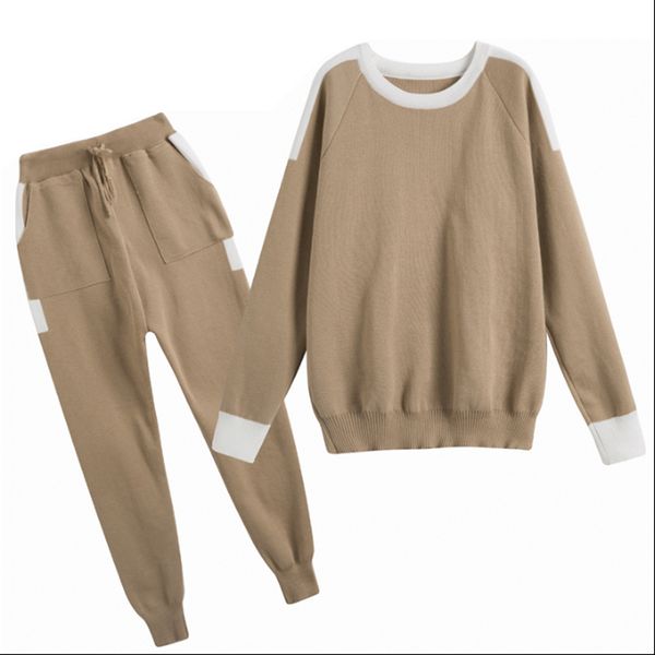 

2018 new women's knitted suit women 2 piece tracksuit set women sporting suit female sportswear loose +long pant, Gray