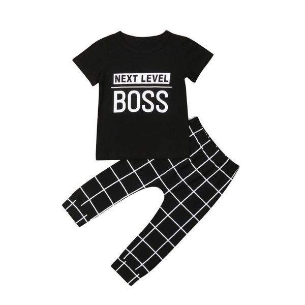 

children kids baby boy girl clothing set t-shirt plaid pants leggings 2pcs summer short sleeve outfits clothes boy, White