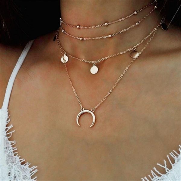 

fashion gold silver chain multilayer moon pendant necklace for women leisure party elegant jewelry girl women gifts