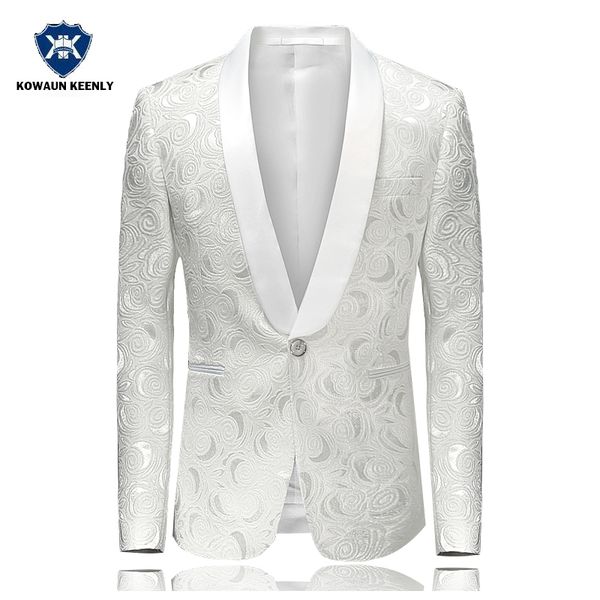 

white blazer for men floral tuxedos wedding dress stage costumes for singers slim fit paisley groomsman suit jacket, White;black