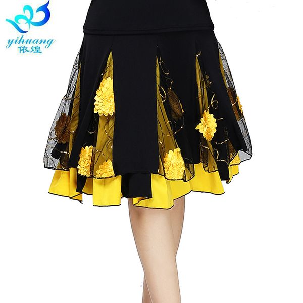 

ladies ballroom dance skirt women modern standard waltz performance skirt latin salsa samba rumba elastic waistband #2625, Black;red