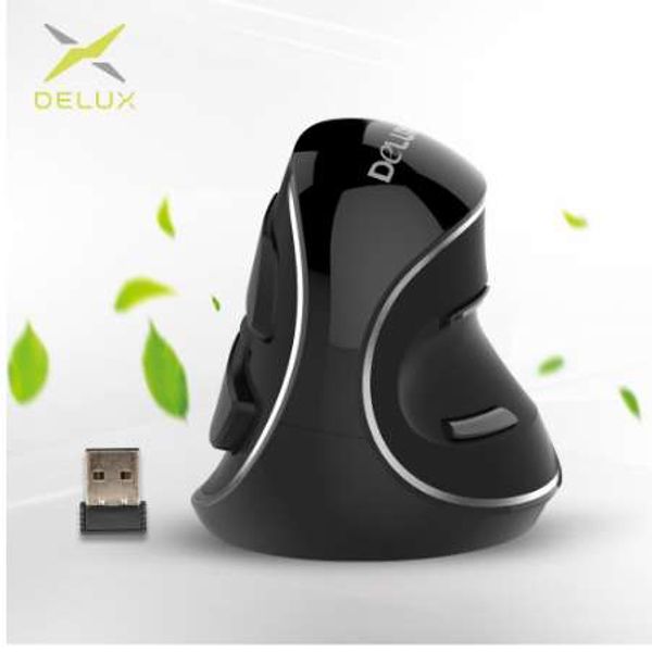 Delux M618 Plus Ergonomische vertikale kabellose Maus, 800/1200/1600 DPI, 6 Funktionstasten, optische Mäuse mit abnehmbarer Handballenauflage