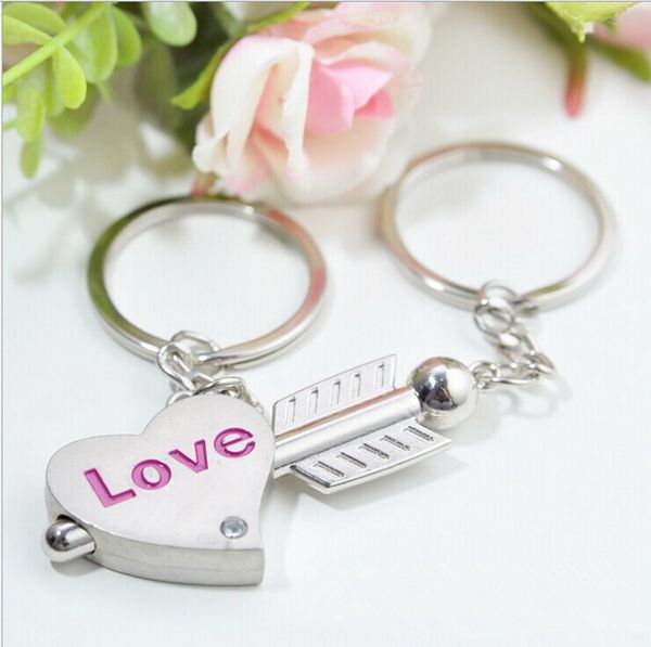 

wedding favors keychains couple arrow and heart keychain lovers metal keyring valentine's day gift with card, Silver