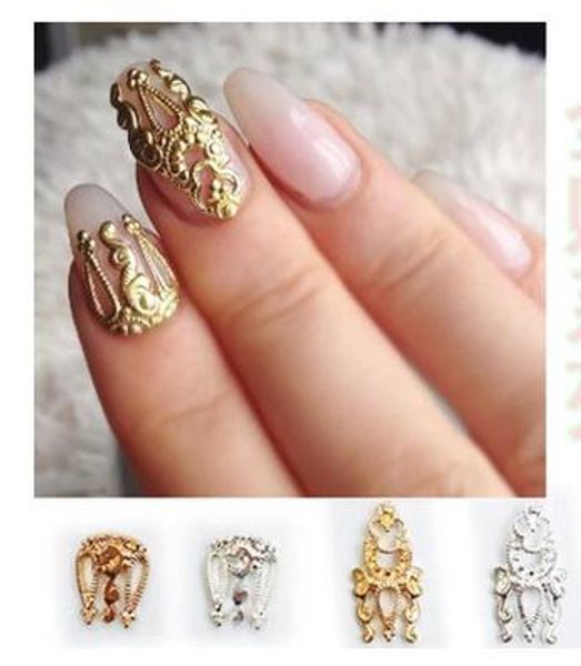 

10PCS/Lot Crystal Nails Art Decoration Manicure Rhinestone Retro Hollowed Nail Drills Rhinestone Stud Spike Nail Stickers Accessories