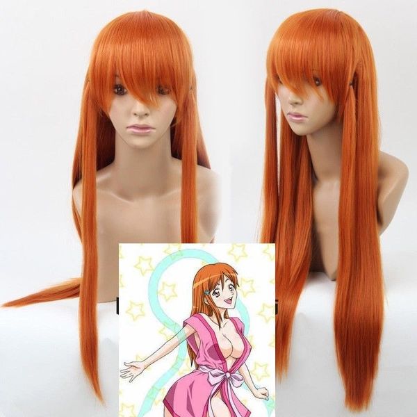 

bleach orihime inoue long pumpkin orange anime cosplay party hair wig, Black;brown