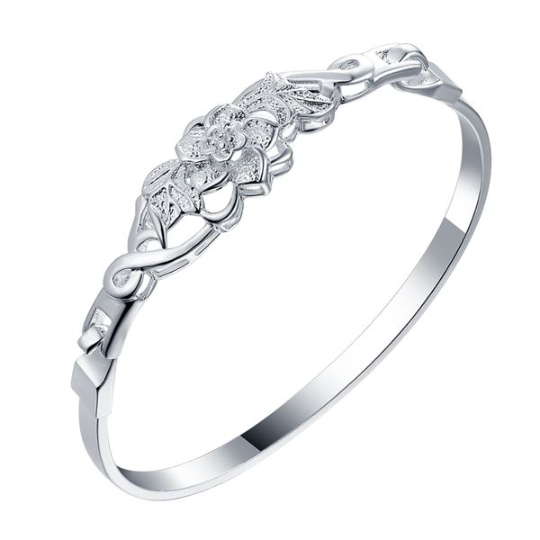 

adjustable silver plated bangle new fashion jewelry women silver bangle bracelets women with wide flower as001, Black