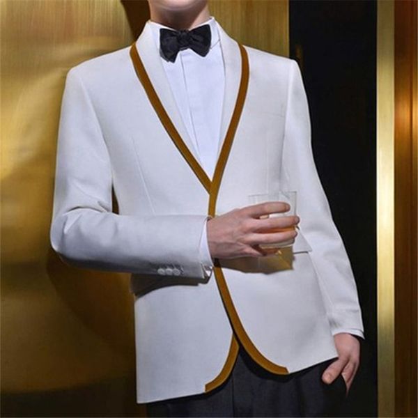 2018 Bianco Champagne Men Suits Scialle Risvolto Shawl Suits Bridegroom Slim Fit Formali Formale Made Smoking Smokedos Migliore uomo Abito da sera Prom 2piece