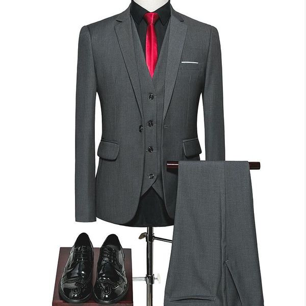 

setwell classic men's suit set slim formal groom party dress (jacket + pants + vest), Black;gray