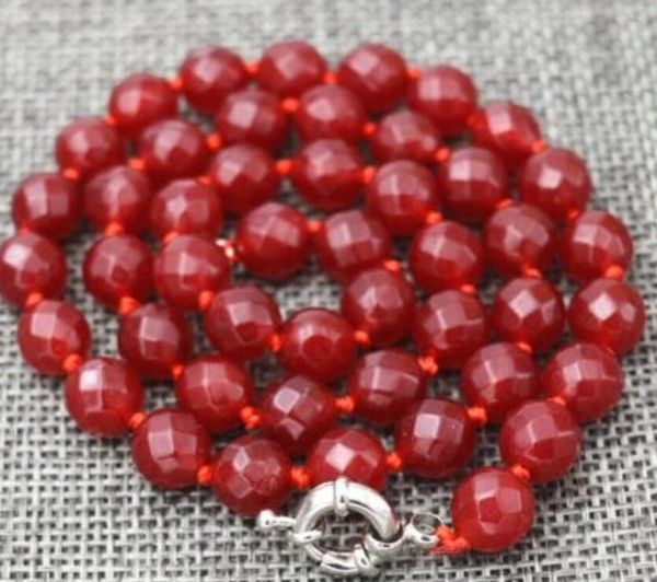 

faceted red stone necklace 17" 10mm, Silver