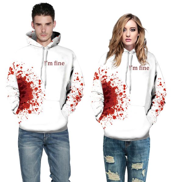 

hoodies men women 3d sweatshirts with hat print red blood hooded hoodies casual cotton coat pullover, Black