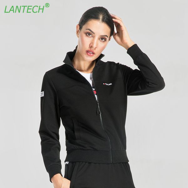 

lantech women jacket sports yoga sportswear running fitness exercise gym jacket clothes zipper quick dry long sleeve, Black;red