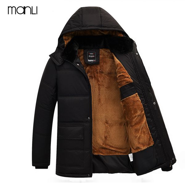 

manli 2018 man parka thicken warm jacket hiking hooded outwear cotton padded coats winter windbreakers clothings men, Blue;black
