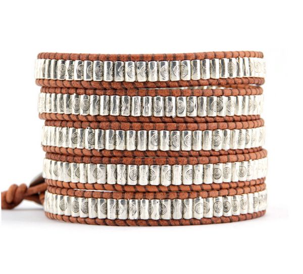 

new cool antqiue tube alloy leather wrap bracelet handmade braided bracelet vintage tibetan unisex, White