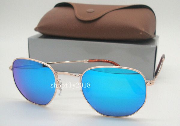 

sun glass womens 51mm metal sunglasses irregular case driving 1pair mens green gold colorful mirror hexagonal glasses lens with brown r exts