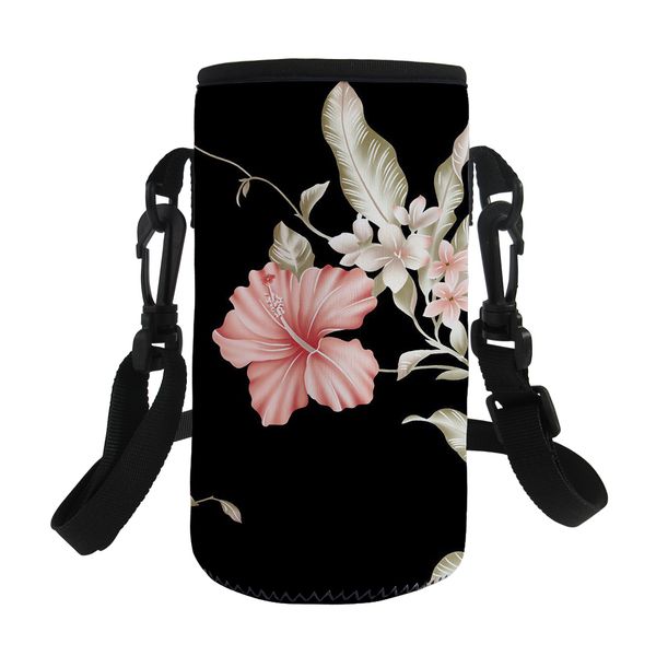 

elviswords black flower water bags for mom outside travel print storage insulation bag heater school girls crossbody bag handbag, Blue;pink