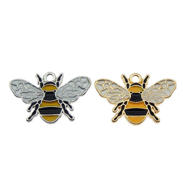 

50pcs mixture colorful enamel honeybee shiny acrylic rhinestone czdecored bee pendant charm diy women earring jewelry finding, Silver