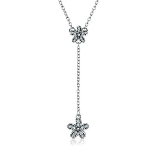 

fosir 925 sterling silver sweater chain daisy flower necklace trendy tassel pendant charms engagement wedding jewelry