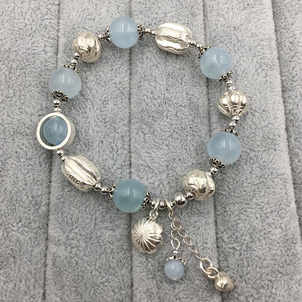 

sinya natural aquamarine bracelet in 925 sterling silver blue crystal elastic bangles for lover women ladies mum gift 2018, Golden;silver