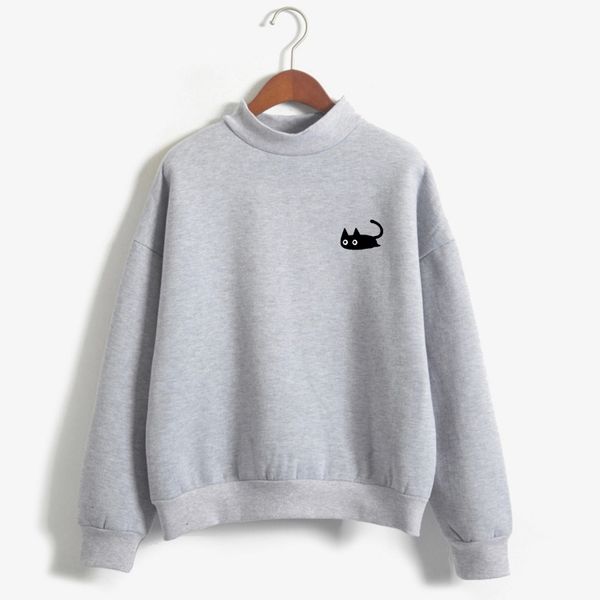 

autumn casual harajuku kawaii black cat sweatshirts women long sleeve turtleneck pullover funny cartoon print hoodies asian size